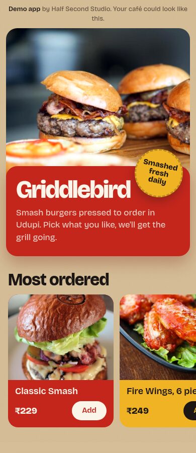 Griddlebird ordering app